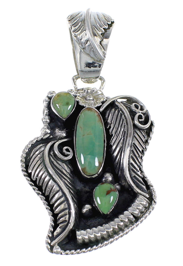 Southwestern Silver And Turquoise Feather Pendant RX54437